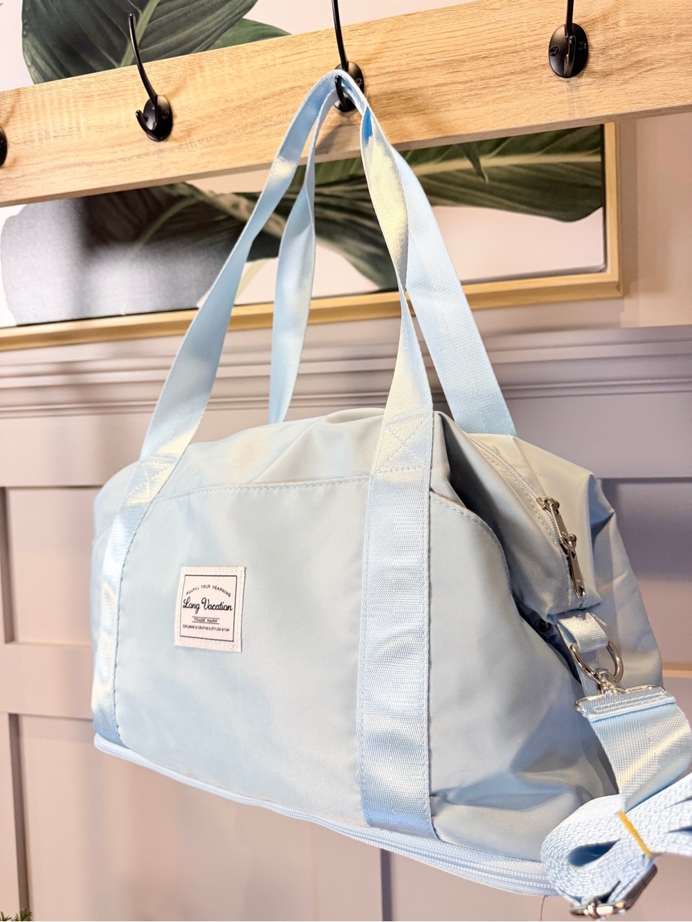 Light Blue Weekend Duffle Bag - Long Vacation Gym Bags, Duffle Bags for Sports